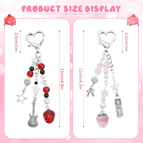 ZORBES® Cute Keychain Charms Aesthetic Y2K Keychain Accessories Beaded Acrylic Sweet Strawberry Charm ZORBES® Cute Keychain Charms Aesthetic Y2K Keychain Accessories Beaded Acrylic Sweet Strawberry Charm